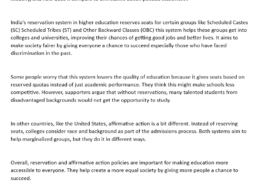 What impact does India's reservation system in higher education have on academic quality and social mobility, and how does it compare to affirmative action policies elsewhere?