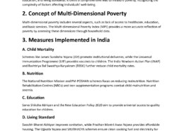 Explain the concept of multi-dimensional poverty and outline the measures implemented in India to tackle this issue. ( 200 words)